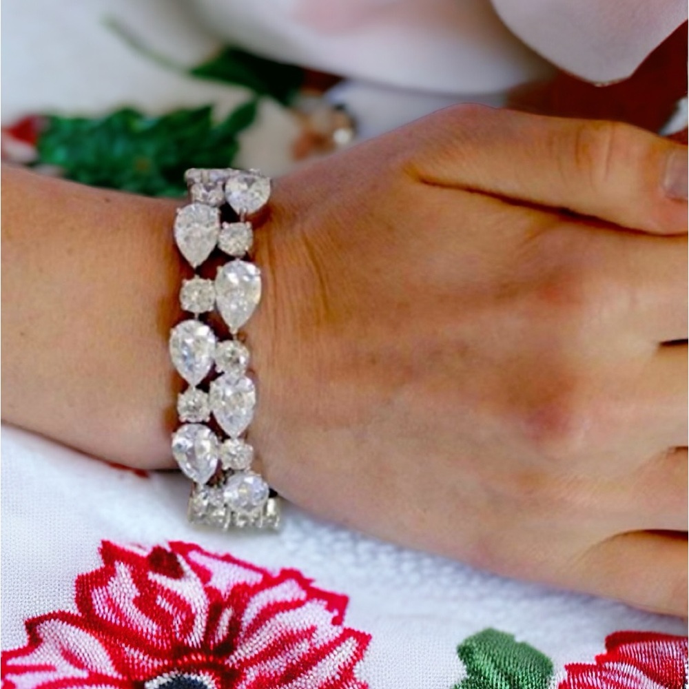 New! Brilliant CZ Diamond Silver Statement Tennis Bracelet